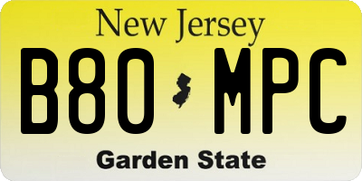 NJ license plate B80MPC