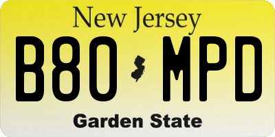 NJ license plate B80MPD