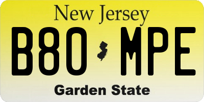 NJ license plate B80MPE