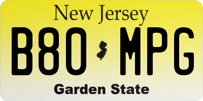 NJ license plate B80MPG