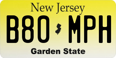 NJ license plate B80MPH