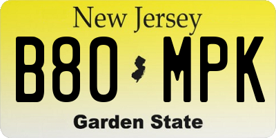 NJ license plate B80MPK