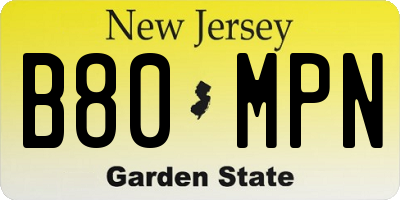 NJ license plate B80MPN