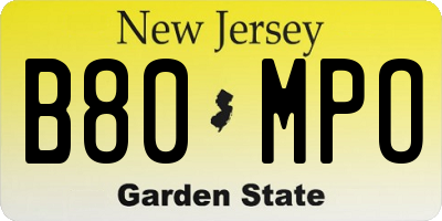 NJ license plate B80MPO