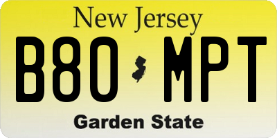 NJ license plate B80MPT