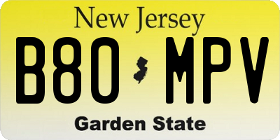 NJ license plate B80MPV