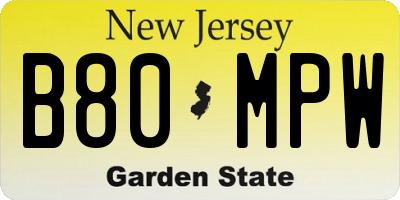 NJ license plate B80MPW