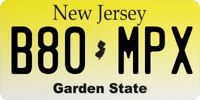NJ license plate B80MPX