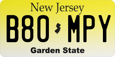 NJ license plate B80MPY
