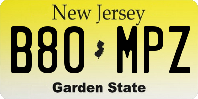 NJ license plate B80MPZ