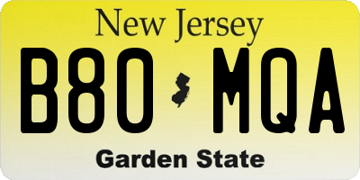 NJ license plate B80MQA