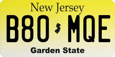 NJ license plate B80MQE