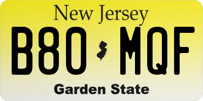 NJ license plate B80MQF