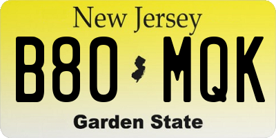 NJ license plate B80MQK