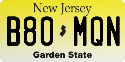 NJ license plate B80MQN