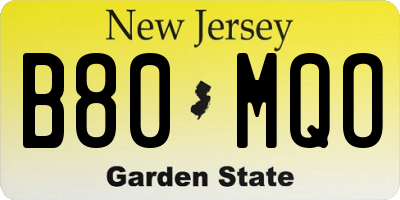 NJ license plate B80MQO