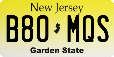 NJ license plate B80MQS