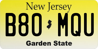 NJ license plate B80MQU