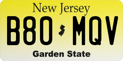 NJ license plate B80MQV