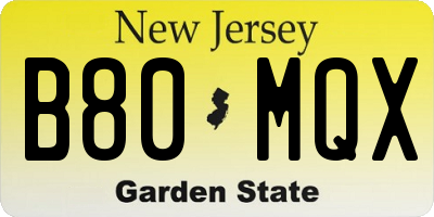 NJ license plate B80MQX