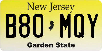 NJ license plate B80MQY
