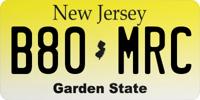 NJ license plate B80MRC