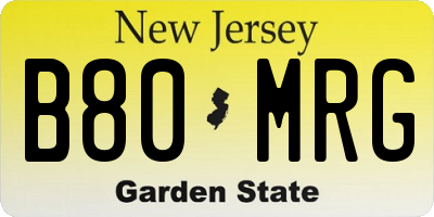 NJ license plate B80MRG