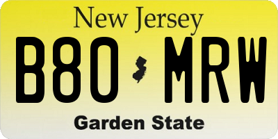 NJ license plate B80MRW