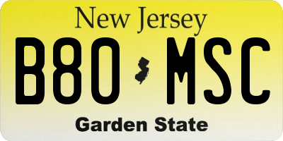 NJ license plate B80MSC