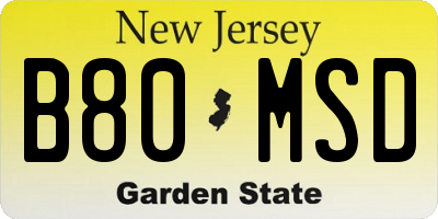 NJ license plate B80MSD