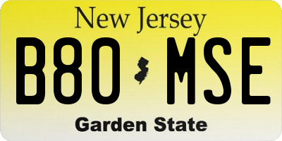 NJ license plate B80MSE