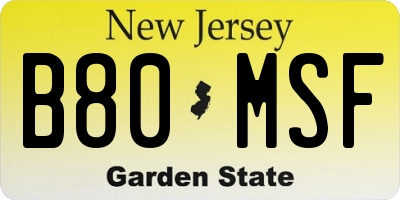 NJ license plate B80MSF