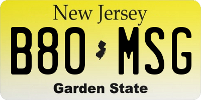 NJ license plate B80MSG