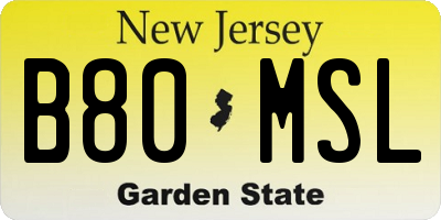 NJ license plate B80MSL