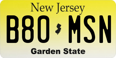 NJ license plate B80MSN