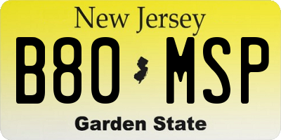 NJ license plate B80MSP