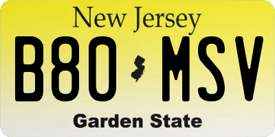 NJ license plate B80MSV