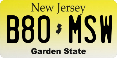 NJ license plate B80MSW