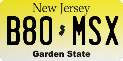 NJ license plate B80MSX
