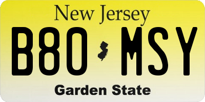 NJ license plate B80MSY