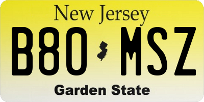NJ license plate B80MSZ