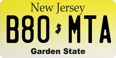 NJ license plate B80MTA