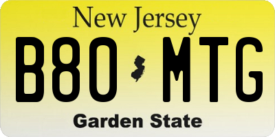 NJ license plate B80MTG
