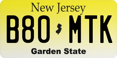 NJ license plate B80MTK