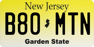 NJ license plate B80MTN