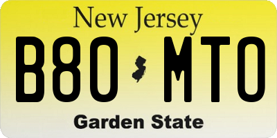 NJ license plate B80MTO