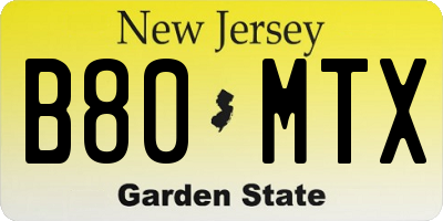 NJ license plate B80MTX