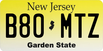 NJ license plate B80MTZ