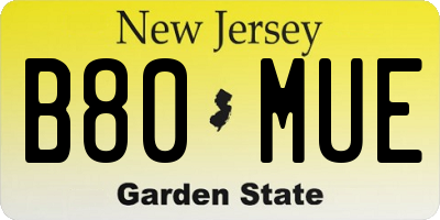 NJ license plate B80MUE
