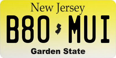 NJ license plate B80MUI
